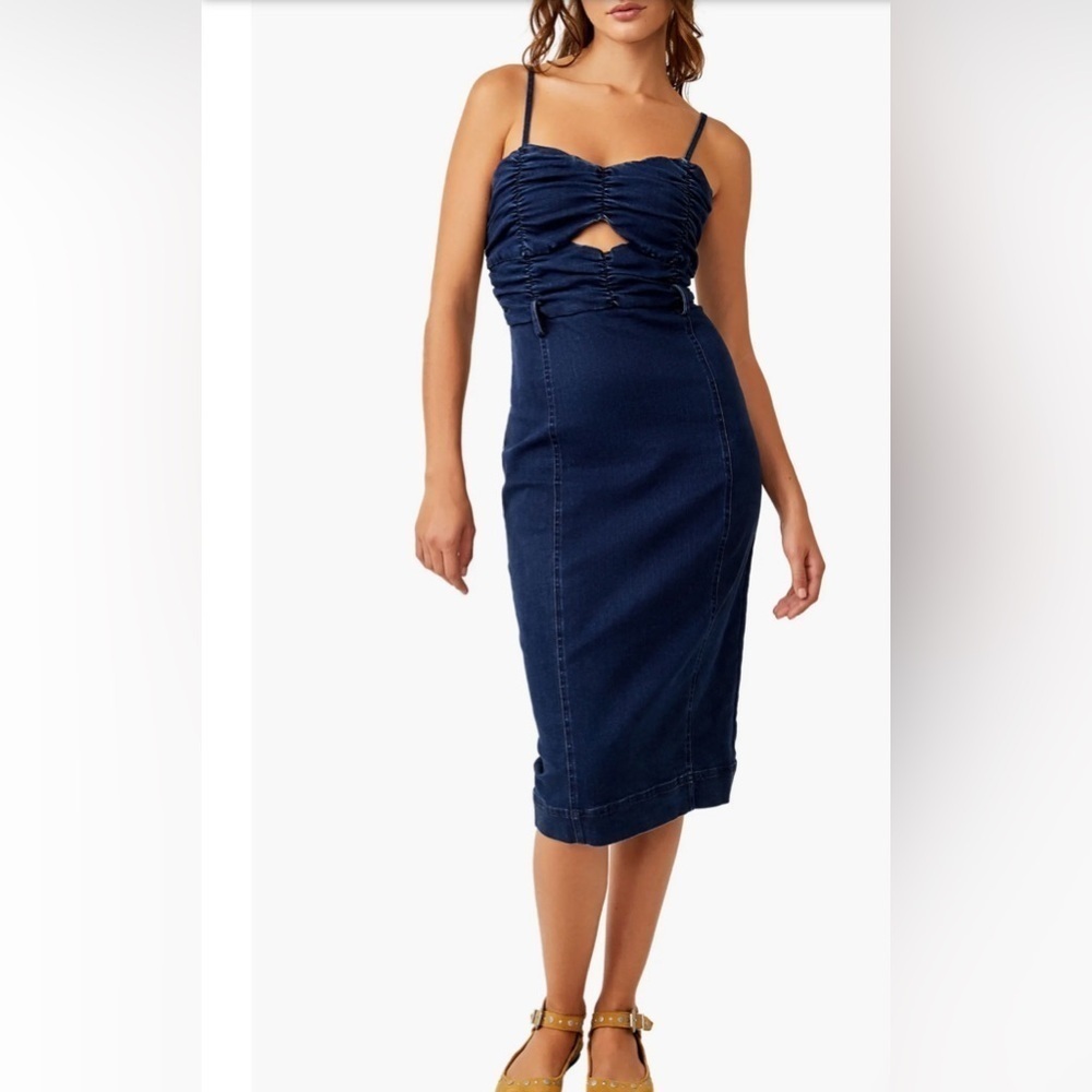 Free People Serenity Ruched Denim Midi Dress